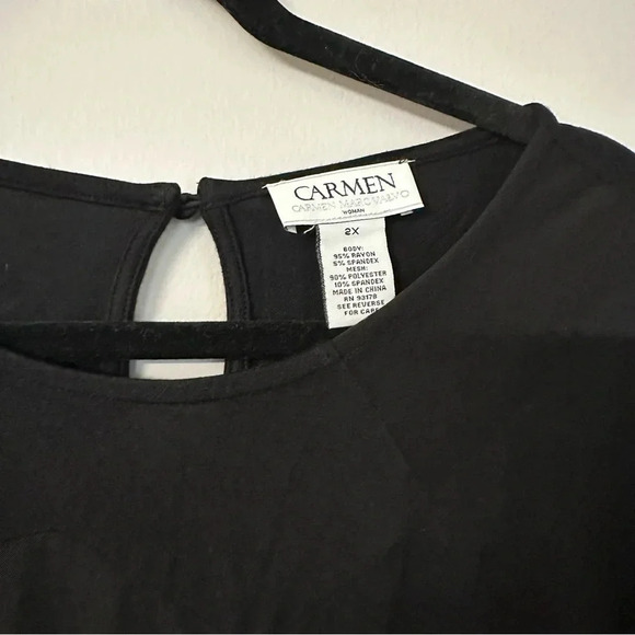 Carmen Marc Valvo Women's Black Lace/Sheer Arms and Chest Details Size 2X GUC - Picture 4 of 7